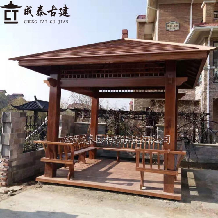 菠萝格别墅庭院景观四角亭